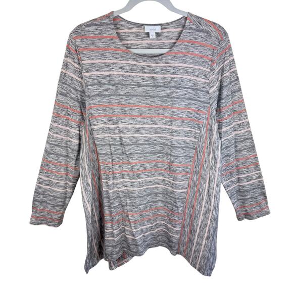 Purejill J. Jill Gray Heather Striped Long Sleeve Asymmetrical Hem Tunic Top XL - Picture 1 of 7